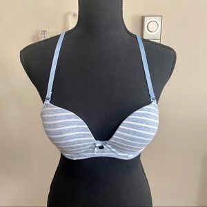Blue & White Stripe Lace Interchangeable Strap Bra